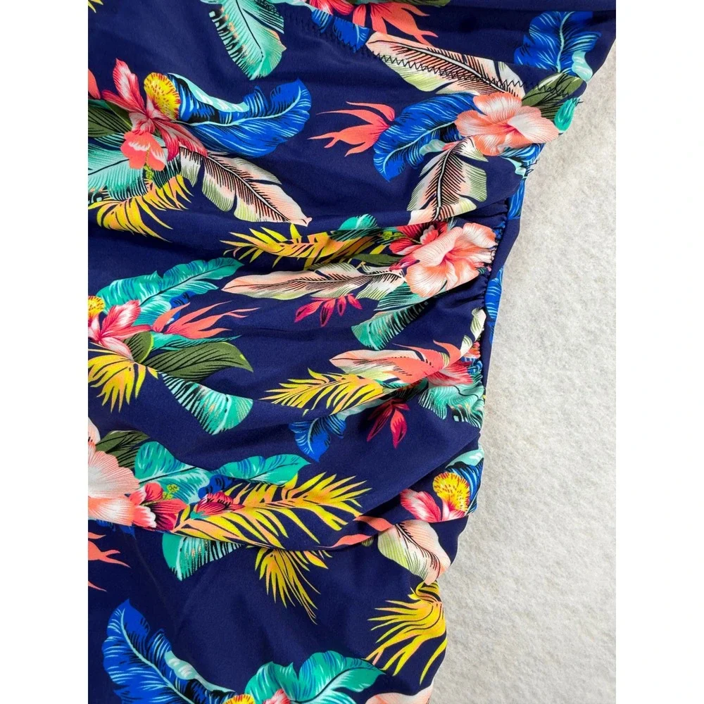 Shore Shapes Women Blue Tropical Floral One Piece Swimsuit Size 8 NWT 2305-23B